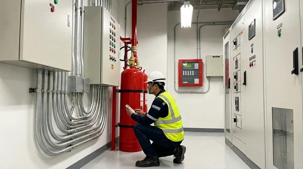 Technician conducting on-site compliance inspection
